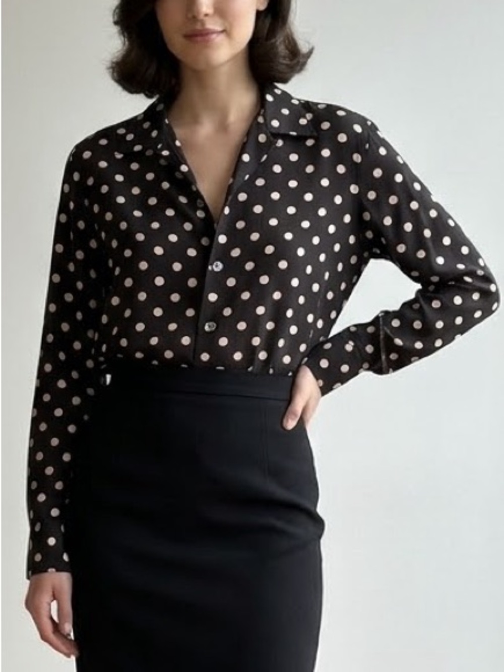 Ralph Lauren Blue Label Silk Shirt VTG 10 Polka Dot ButtonUp Corpcore Academia